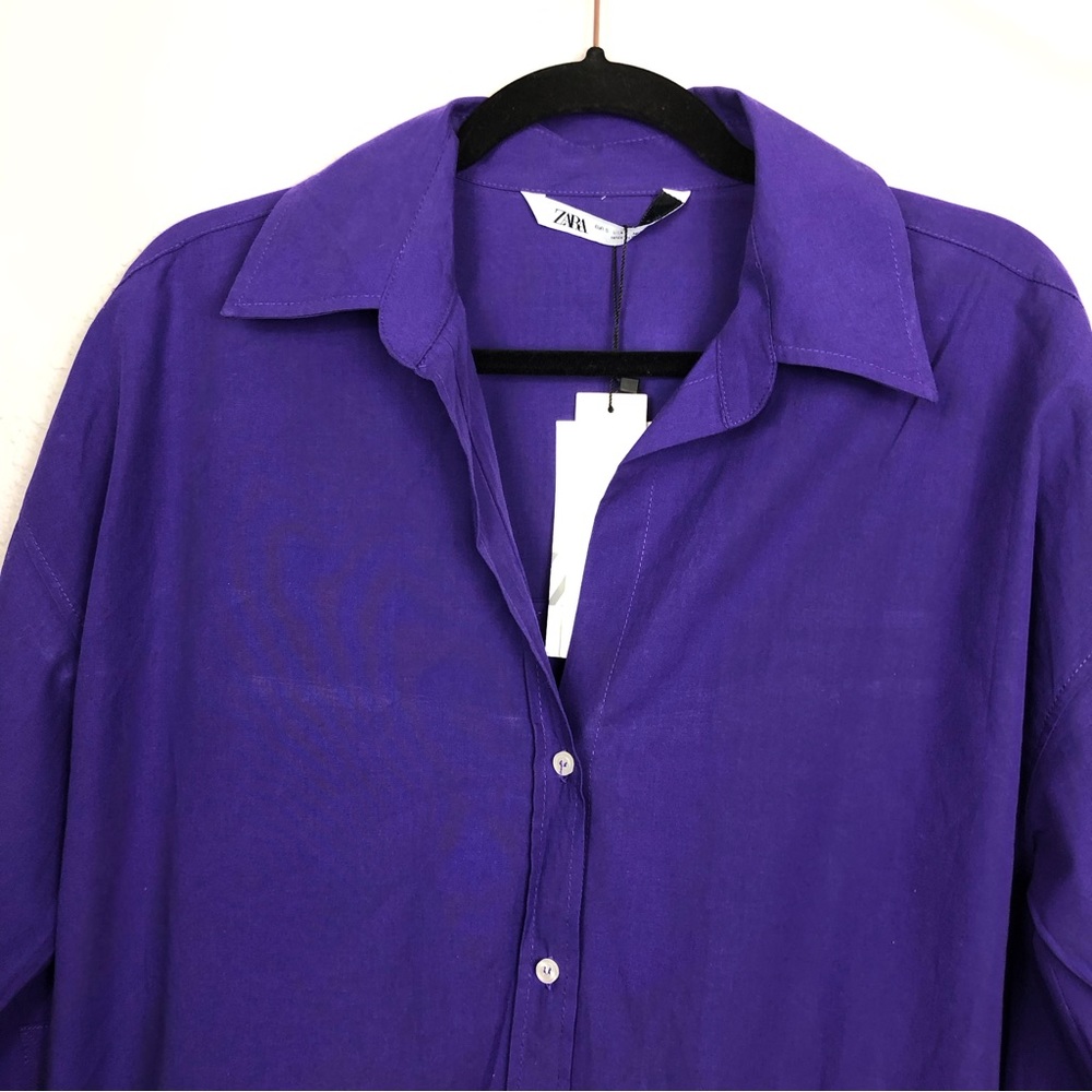 ZARA. Women’s Purple Button Down Shirt Long Sleeves With Button Cuffs Size Small - Picture 3 of 7